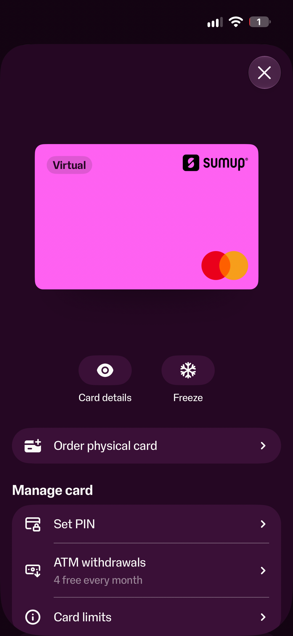 📸 Sezione Carta Mastercard virtuale di SumUp Pay pronta per Apple Pay e Google Wallet